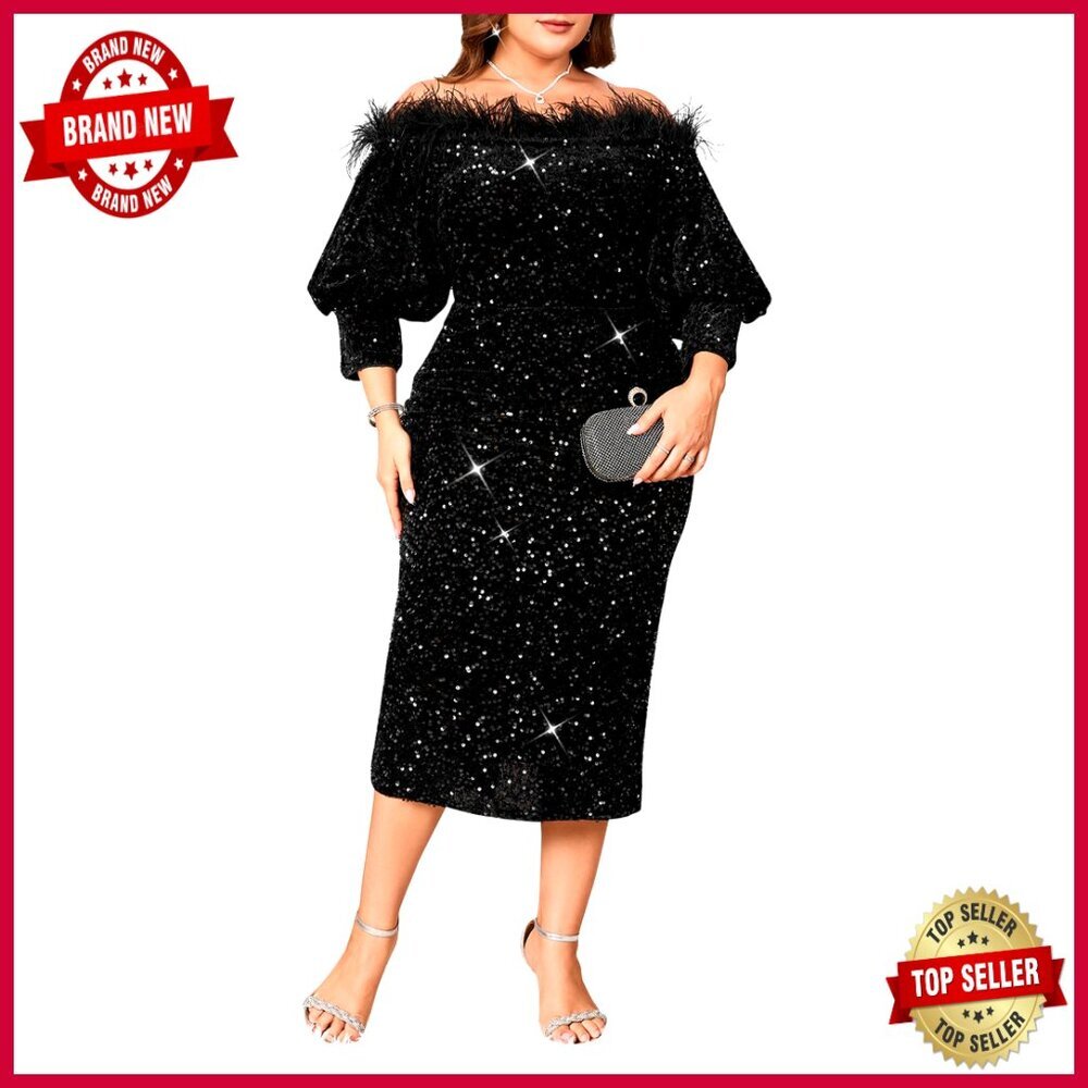 Sequin Off Shoulder Bodycon Midi Dress Formal Evening Party Cocktail Elegant